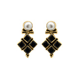 Natural Pearl and Black Onyx Gemstone 925 Sterling Silver Gold Plated Earring