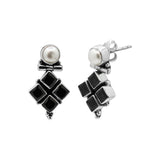 Natural Pearl and Black Onyx Gemstone 925 Sterling Silver Gold Plated Earring