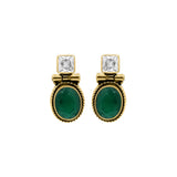 Cubic Zircon and Natural Green Onyx Gemstone 925 Sterling Silver Gold Plated Stud Earring