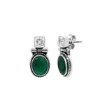 Cubic Zircon and Natural Green Onyx Gemstone 925 Sterling Silver Gold Plated Stud Earring