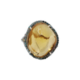 Natural Citrine Gemstone & Green Diamond 925 Silver Gold Plated Ring