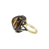 Natural Citrine Gemstone & Green Diamond 925 Silver Gold Plated Ring