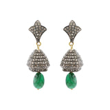 Natural Emerald Gemstone and Diamond 925 Sterling Silver Gold Plated Earring