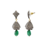 Natural Emerald Gemstone and Diamond 925 Sterling Silver Gold Plated Earring