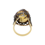 Natural Citrine Gemstone & Green Diamond 925 Silver Gold Plated Ring
