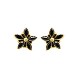 Floral Natural Black Onyx Gemstone 925 Sterling Silver Gold Plated Designer Stud