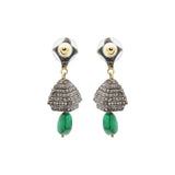 Natural Emerald Gemstone and Diamond 925 Sterling Silver Gold Plated Earring