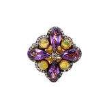 Natural Amethyst, Opal and Diamond 925 Silver Designer Gold Plated Ring