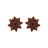 Floral Natural Ruby Gemstone 925 Sterling Silver Gold Plated Designer Stud