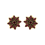Floral Natural Ruby Gemstone 925 Sterling Silver Gold Plated Designer Stud