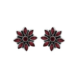Floral Natural Ruby Gemstone 925 Sterling Silver Gold Plated Designer Stud