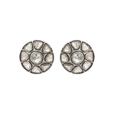 925 Sterling Silver Gold Plated Polki Diamond Precious Stud Earring