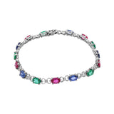 Ruby, Emerald, Sapphire and Diamond 18K White Gold Bracelet