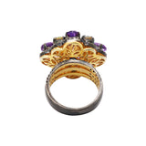 Natural Amethyst, Opal and Diamond 925 Silver Designer Gold Plated Ring