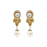 Natural Ruby Gemstone Pearl and Polki Diamond 925 Sterling Silver Earring