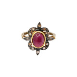 Natural Ruby Gemstone and Diamond 925 Silver Designer Gold Plated Ring