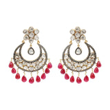 Natural Ruby Gemstone and Polki Diamond 925 Sterling Silver Jumka Earring