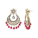 Natural Ruby Gemstone and Polki Diamond 925 Sterling Silver Jumka Earring