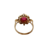 Natural Ruby Gemstone and Diamond 925 Silver Designer Gold Plated Ring