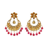 Natural Ruby Gemstone and Polki Diamond 925 Sterling Silver Jumka Earring