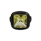 Square Shaped Lemon Quartz and Diamond 925 Sterling Silver Designer Ring