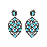 Natural Turquoise Gemstone and Diamond 925 Sterling Silver Drop Earring
