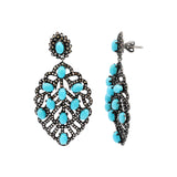 Natural Turquoise Gemstone and Diamond 925 Sterling Silver Drop Earring