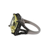 Square Shaped Lemon Quartz and Diamond 925 Sterling Silver Designer Ring