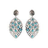 Natural Turquoise Gemstone and Diamond 925 Sterling Silver Drop Earring