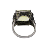 Square Shaped Lemon Quartz and Diamond 925 Sterling Silver Designer Ring