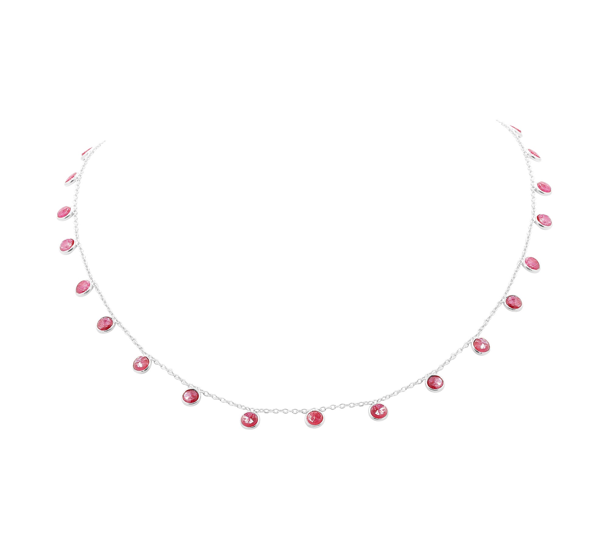 Natural Round Cut Ruby Gemstone 925 Sterling Silver Necklace For Gift