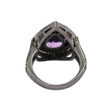 Pear Shaped Amethyst and Diamond 925 Sterling Silver Black Rhodium Ring