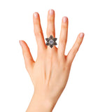 Star Rose Quartz, Ruby and Diamond 925 Silver Black Rhodium Plated Ring