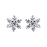 Handmade 925 Sterling Silver Floral Cubic Zircon Stud Earring