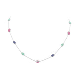 925 Sterling Silver Gold Plated Natural Sapphire Ruby and Emerald Gemstone Necklace