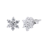 Handmade 925 Sterling Silver Floral Cubic Zircon Stud Earring