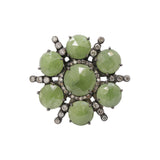 Natural Green Sapphire and Diamond 925 Silver Black Rhodium Plated Floral Ring