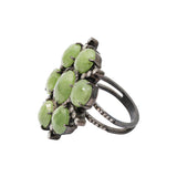 Natural Green Sapphire and Diamond 925 Silver Black Rhodium Plated Floral Ring