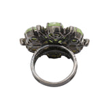 Natural Green Sapphire and Diamond 925 Silver Black Rhodium Plated Floral Ring