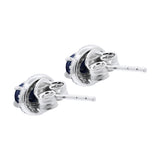Natural Blue Sapphire Gemstone And Cubic Zircon 925 Sterling Silver Oval Shaped Stud Earring
