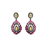 Natural Ruby, Opal Gemstone and Diamond 925 Sterling Silver Gold Plated Earrings