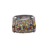 Natural Multi Sapphire Gemstone 925 Sterling Silver Black Rhodium Plated Ring