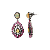 Natural Ruby, Opal Gemstone and Diamond 925 Sterling Silver Gold Plated Earrings