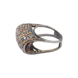 Natural Multi Sapphire Gemstone 925 Sterling Silver Black Rhodium Plated Ring