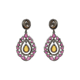 Natural Ruby, Opal Gemstone and Diamond 925 Sterling Silver Gold Plated Earrings