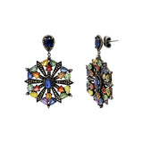 Natural Multi Sapphire Gemstone and Diamond 925 Silver Gold Plated Earrings