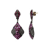 Natural Ruby Gemstone and Diamond 925 Sterling Silver Gold Plated Earrings