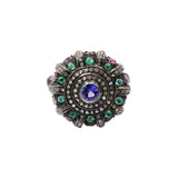 Tanzanite Emerald Diamond and Tourmaline 925 Silver Black Rhodium Plated Ring