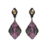 Natural Ruby Gemstone and Diamond 925 Sterling Silver Gold Plated Earrings