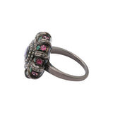 Tanzanite Emerald Diamond and Tourmaline 925 Silver Black Rhodium Plated Ring